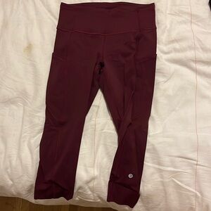 Burgundy Lululemon crop leggings. Size 8. Like new.